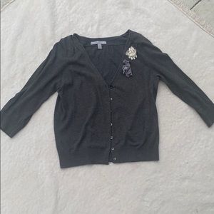 Gray cardigan with silver and cream flowers